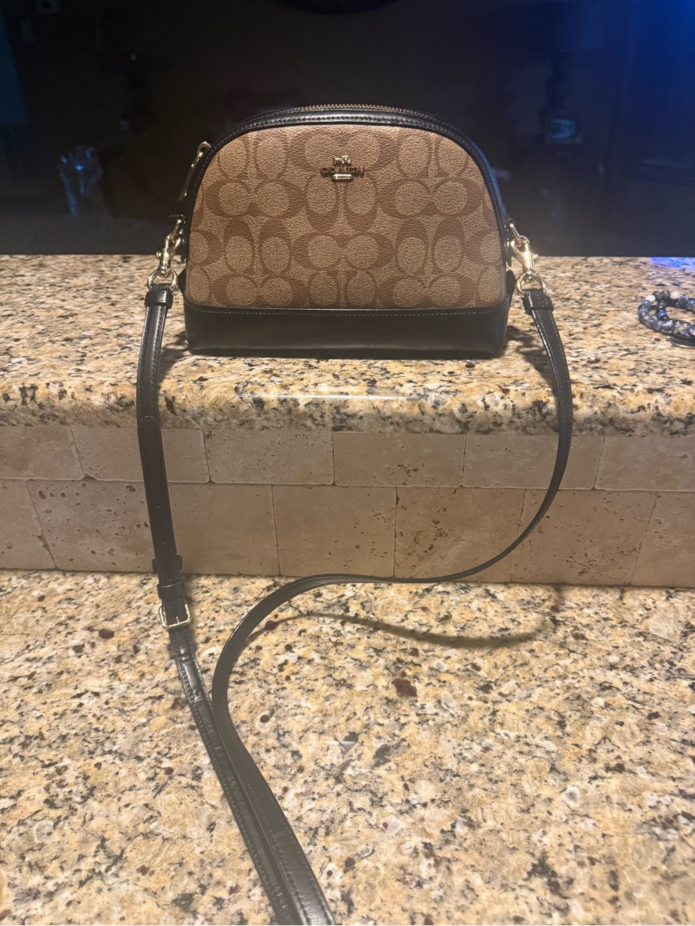 Coach Brown Signature Dome Crossbody with Dark Brown Trim
